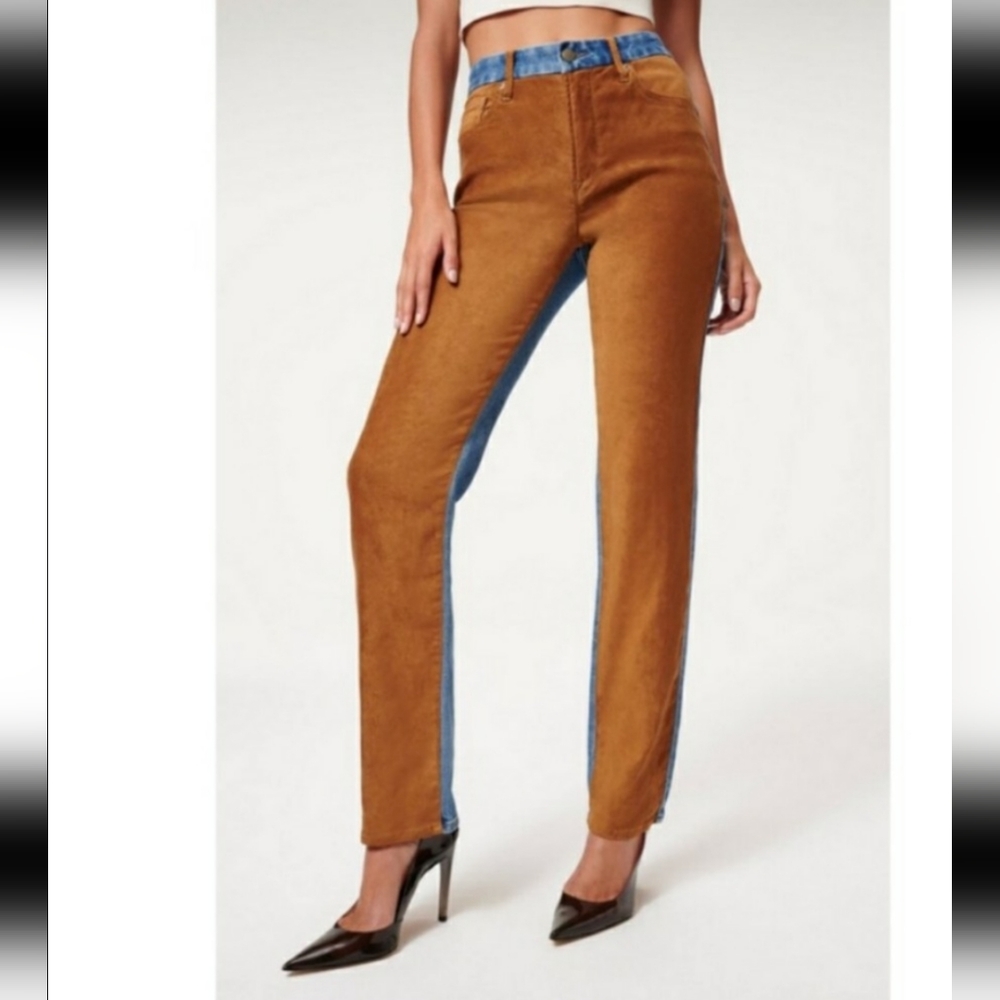 Good American Icon High Rise Denim Suede Straight Leg Jeans - Picture 3 of 10